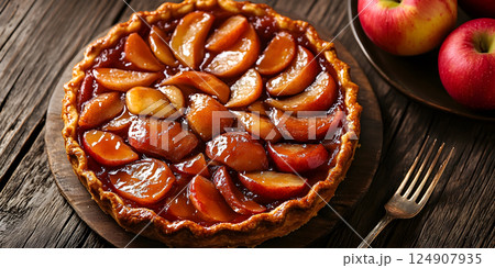 Glazed apple tart with golden crust Glazed apple tart with golden crust 124907935