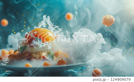 An enticing exploration of molecular cuisine, ideal for promotional use 124909079