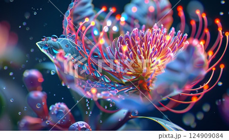 A flower flourishing amidst a flow of digital data 124909084