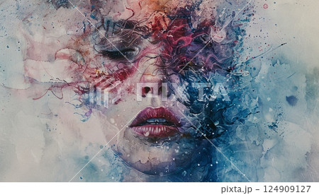 An emotional portrayal of femininity through abstract watercolor art 124909127