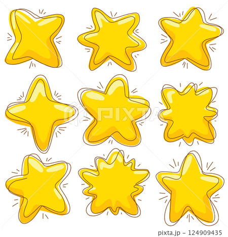 Vector set of various cartoon stars with scribble strokes. Achievements and magic. Collection of naive stars clip arts Vector set of various cartoon stars with scribble strokes. Achievements and magic. Collection of naive stars clip arts 124909435