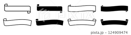 シンプルなリボンベクターイラストセット。白地のコピースペースのあるスクロールリボンフレーム。 124909474