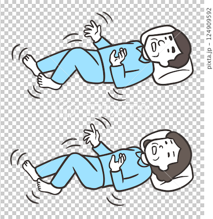Middle-aged man and woman experiencing sleep-onset myoclonus, convulsions 124909592