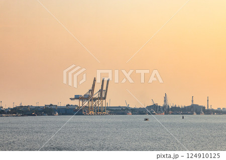 Panorama of Bangkok shipping container terminal, One of the Asian modernize harbor and global trade Panorama of Bangkok shipping container terminal, One of the Asian modernize harbor and global trade 124910125