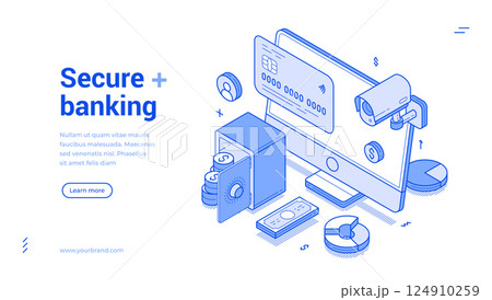 Secure banking online payment financial money transaction isometric monochrome web banner vector Secure banking online payment financial money transaction isometric monochrome web banner vector 124910259