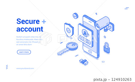 Personal data information account security technology isometric monochrome web banner vector 124910263