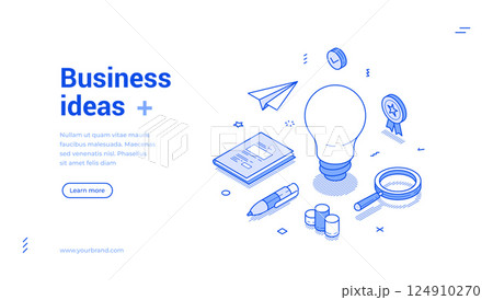 Business innovation idea startup strategy brainstorming isometric web banner vector Business innovation idea startup strategy brainstorming isometric web banner vector 124910270
