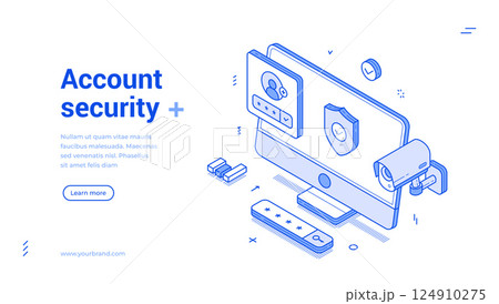Account security user personal protection crime safety isometric web banner monochrome vector Account security user personal protection crime safety isometric web banner monochrome vector 124910275