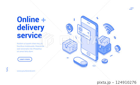 Online shopping delivery service smartphone payment app isometric web banner vector illustration Online shopping delivery service smartphone payment app isometric web banner vector illustration 124910276