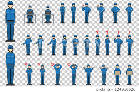 フラットイラスト：工場作業員正面セットアウトライン 124910626