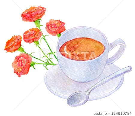 水彩イラスト　母の日ギフト　紅茶セット 124910784