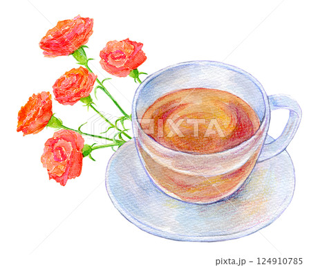 水彩イラスト　母の日ギフト　紅茶セット 124910785