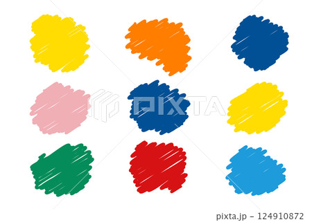 キッズ向けのビビッドでカラフルなゆるい形のペンの手書き風フレームセット 124910872