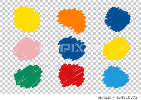 キッズ向けのビビッドでカラフルなゆるい形のペンの手書き風フレームセット 124910872