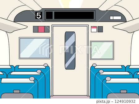 新幹線の車内イラスト【ドア・シート・広告・電光掲示板・列車・座席・扉・開閉・自由席・指定席・旅行】 124910932