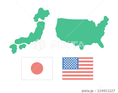 日本 アメリカ 国旗 地図 イラストセット 日本 アメリカ 国旗 地図 イラストセット 124911227