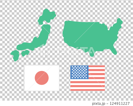 日本 アメリカ 国旗 地図 イラストセット 日本 アメリカ 国旗 地図 イラストセット 124911227