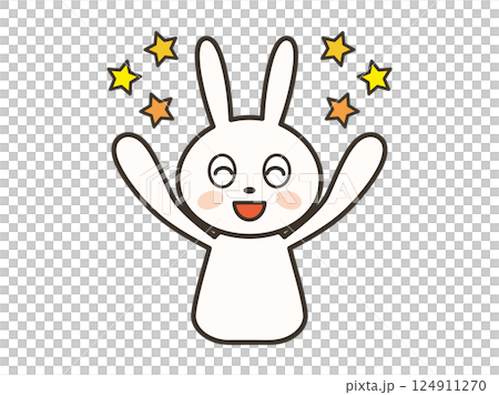 バンザイをして大喜びするかわいいうさぎの上半身イラスト 124911270