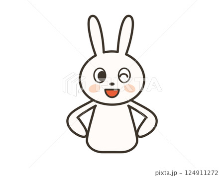 腰に手を当てて笑うかわいいうさぎの上半身イラスト 124911272