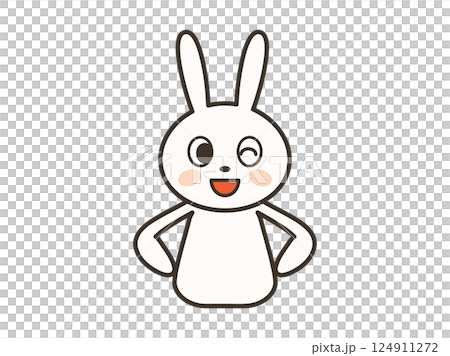 腰に手を当てて笑うかわいいうさぎの上半身イラスト 124911272