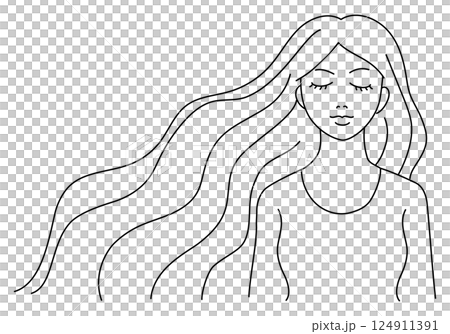 A simple line drawing of a bust of a woman with long hair fluttering in the wind A simple line drawing of a bust of a woman with long hair fluttering in the wind 124911391