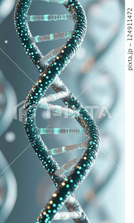 DNA double helix with glowing elements on light background 124911472
