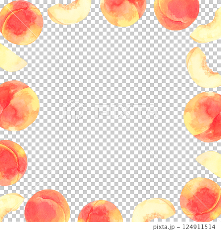 成熟的桃子框架水果手繪水彩插畫背景素材 124911514