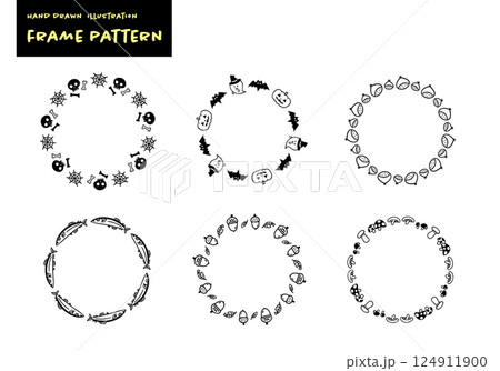 シンプルな手書きのかわいい秋イメージフレームセット シンプルな手書きのかわいい秋イメージフレームセット 124911900