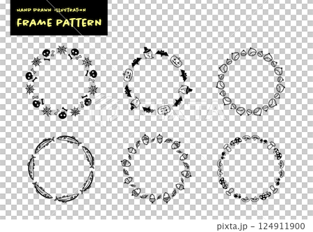 シンプルな手書きのかわいい秋イメージフレームセット シンプルな手書きのかわいい秋イメージフレームセット 124911900