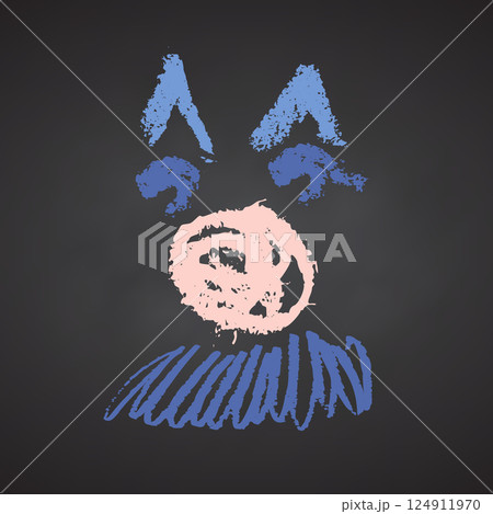 Funny clown square emoji face, comic avatar on black chalkboard. Smiley character showing different emotions. Color chalk hand drawn collection doodle Vector illustration Funny clown square emoji face, comic avatar on black chalkboard. Smiley character showing different emotions. Color chalk hand drawn collection doodle Vector illustration 124911970