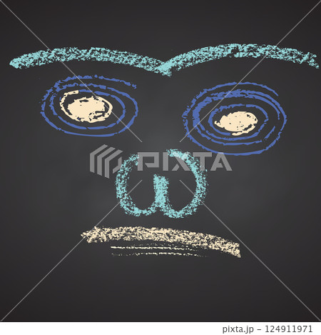 Funny clown square emoji face, comic avatar on black chalkboard. Smiley character showing different emotions. Color chalk hand drawn collection doodle Vector illustration Funny clown square emoji face, comic avatar on black chalkboard. Smiley character showing different emotions. Color chalk hand drawn collection doodle Vector illustration 124911971