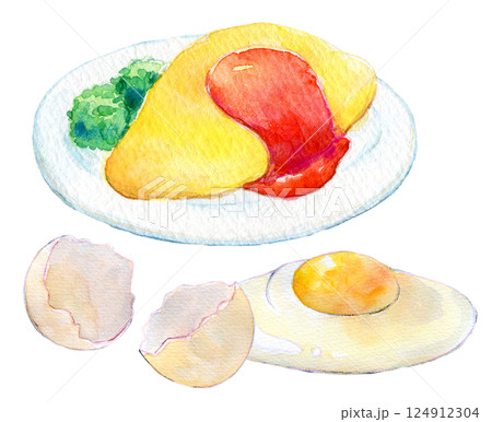 水彩イラスト 卵の価格高騰 オムライス 水彩イラスト 卵の価格高騰 オムライス 124912304