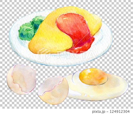 水彩イラスト 卵の価格高騰 オムライス 水彩イラスト 卵の価格高騰 オムライス 124912304