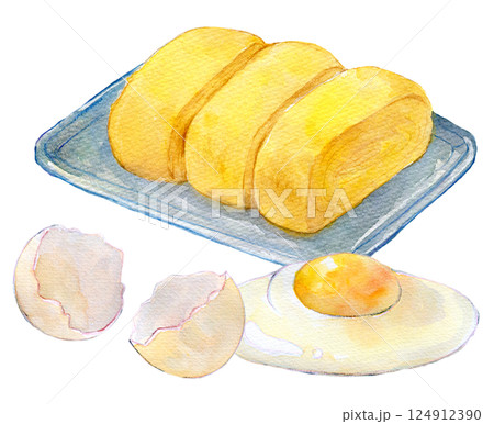 水彩イラスト　卵の価格高騰　卵焼き 124912390