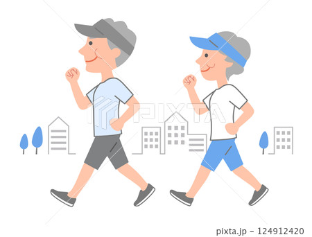 体力作りのためにウォーキングをするシニア男女　春,夏 124912420