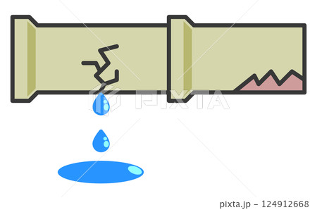 経年劣化や施工不良で配管や水道管から漏水するトラブルのイラスト 経年劣化や施工不良で配管や水道管から漏水するトラブルのイラスト 124912668