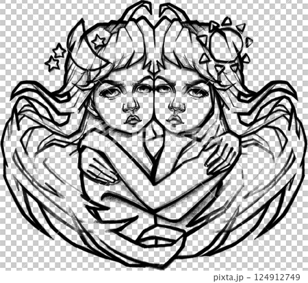 Two sisters symbolizing the sun and moon, light and dark, day and night 124912749