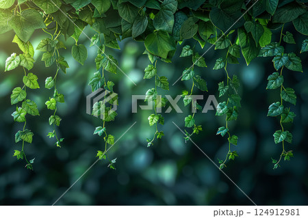 Green ivy plant with leaves hanging down. 124912981
