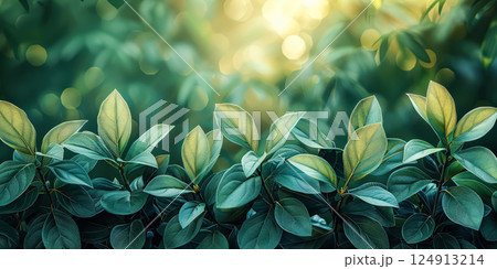 Leafy green plant with droplets of water on it. Leafy green plant with droplets of water on it. 124913214