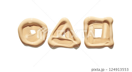 Creamy makeup swatch of circle, triangle, and square shapes in light beige color Creamy makeup swatch of circle, triangle, and square shapes in light beige color 124913553