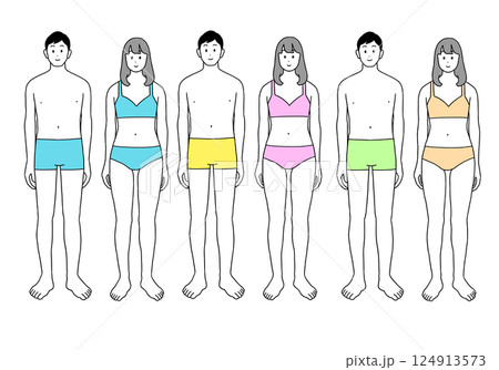 アンダーウェア姿の男女の全身イラスト 124913573