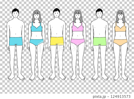 アンダーウェア姿の男女の全身イラスト 124913573