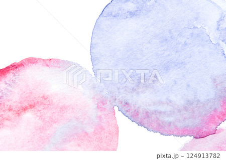 Vibrant watercolor circles in blue and red pastel tones on white background 124913782