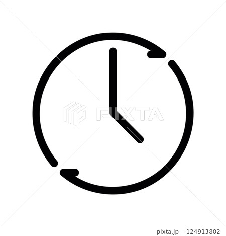 Clock face within circular arrows representing time related refresh or history 124913802