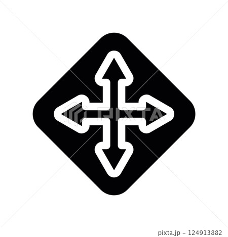 Diamond shaped sign with four arrows indicating multiple direction options 124913882