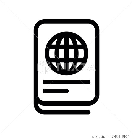 Outline passport icon with globe symbol representing international identity document 124913904