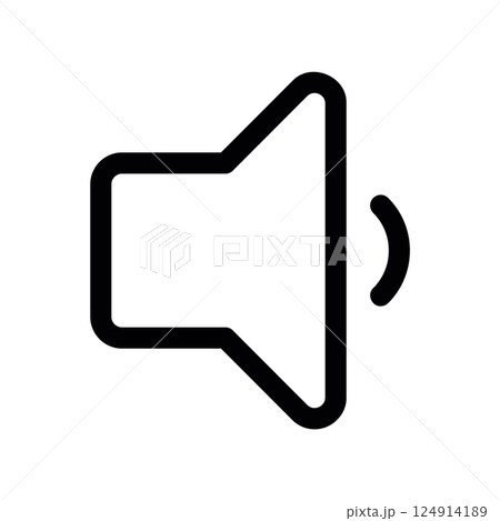 Audio speaker icon with one sound wave indicating low volume setting sign 124914189