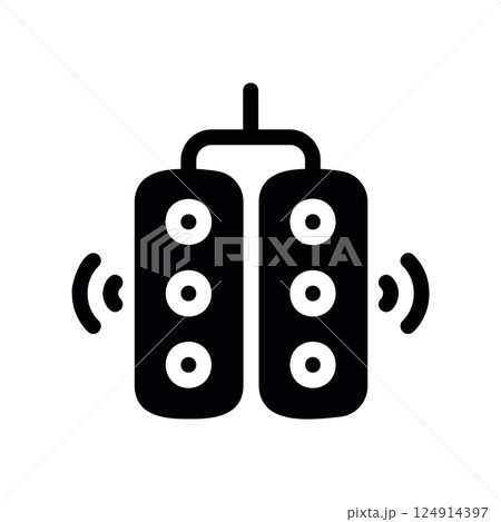 Pair of hanging audio speakers emitting sound waves icon 124914397