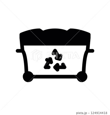 Large wheeled dumpster bin with recycling symbol for collection Large wheeled dumpster bin with recycling symbol for collection 124914418