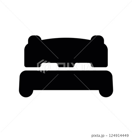 Simple bed frame with mattress icon representing sleep or lodging 124914449